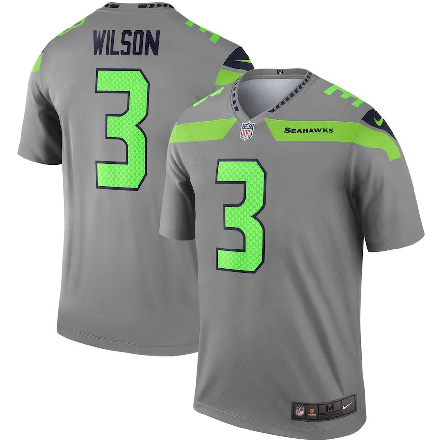 Men Seattle Seahawks #3 Russell Wilson Nike Gray Inverted Legend NFL Jersey